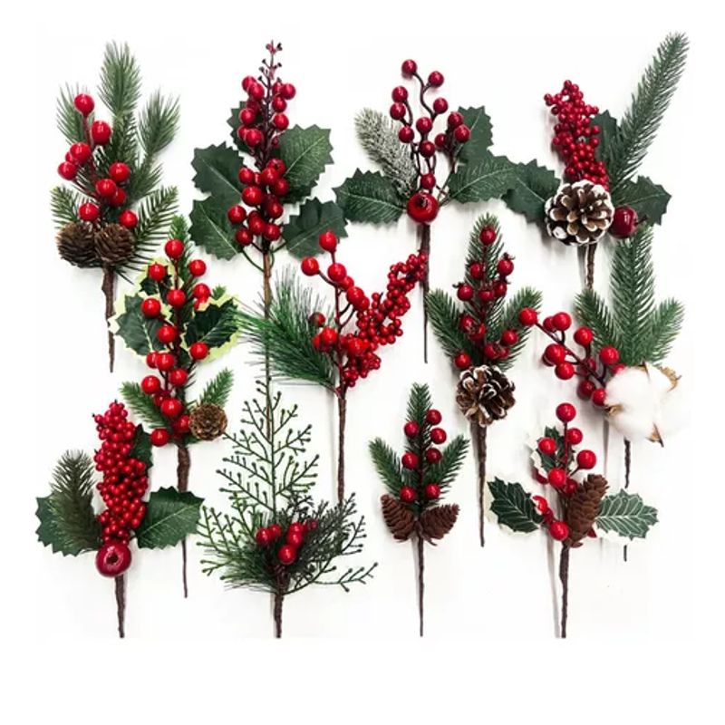 GENERICO - 12 Ramas De Bayas Rojas Artificiales Adorno Navidad Arbol Ho
