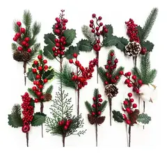 GENERICO - 12 Ramas De Bayas Rojas Artificiales Adorno Navidad Arbol Ho