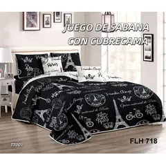 ANGELES DEL HOGAR - Set Sabanas Estampadas + Cubrecama Quilt Tamaño 2 Plazas
