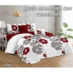 ANGELES DEL HOGAR - Set Sabanas Estampadas + Cubrecama Quilt Tamaño 2 Plazas