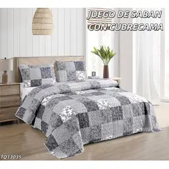 ANGELES DEL HOGAR - Set Sabanas Estampadas + Cubrecama Quilt Tamaño 2 Plazas