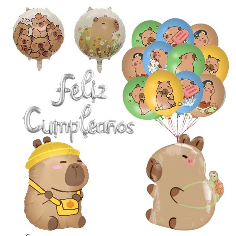 GENERICO - Set de Globos foil + látex Capibara  para cumpleaños