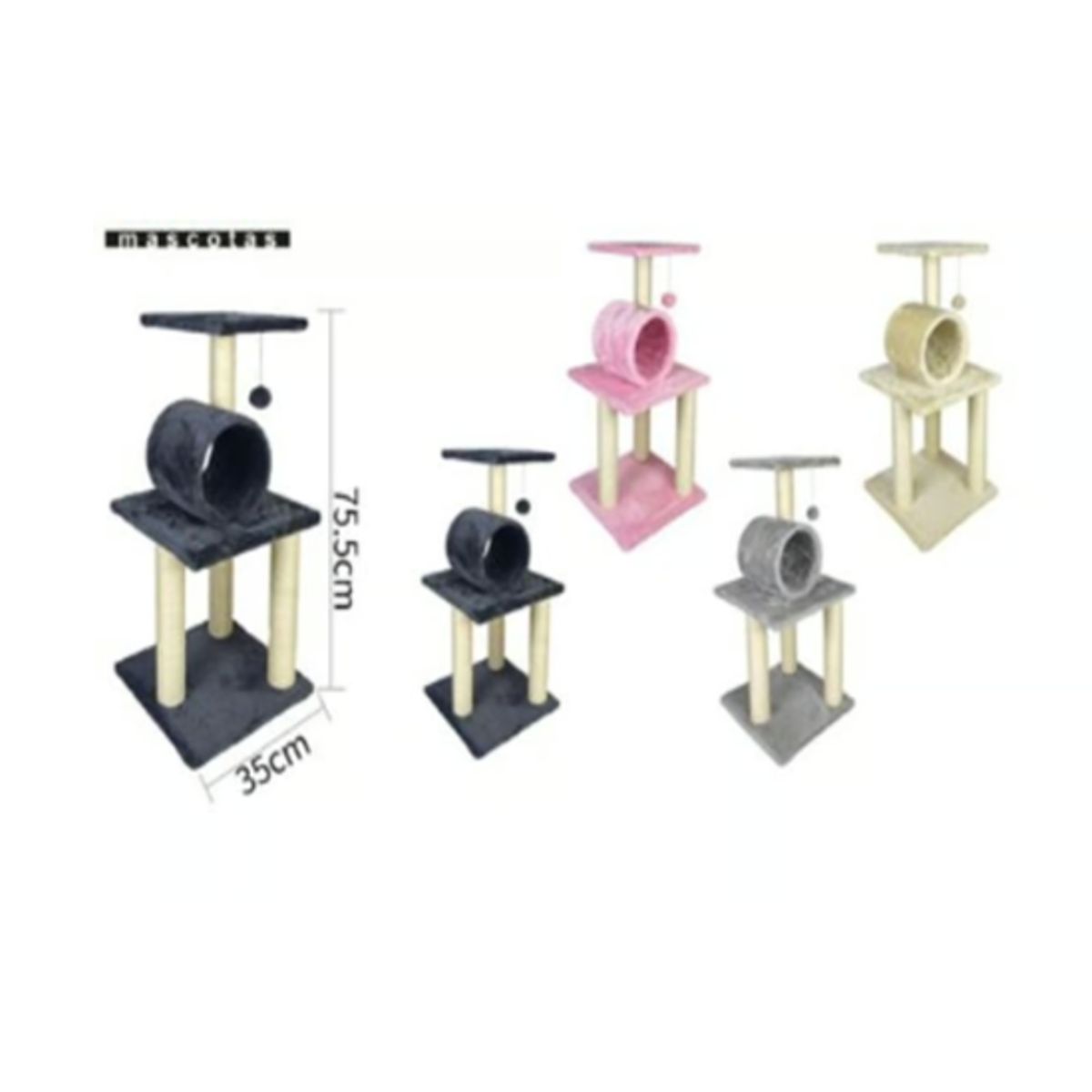 GENERICO - Torre Rascador Para Gato Árbol Juguete 75x35cm Gris