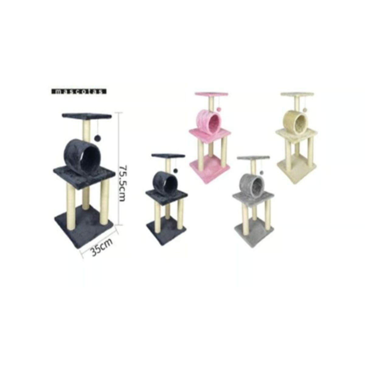 GENERICO - Torre Rascador Para Gato Árbol Juguete 75x35cm Gris