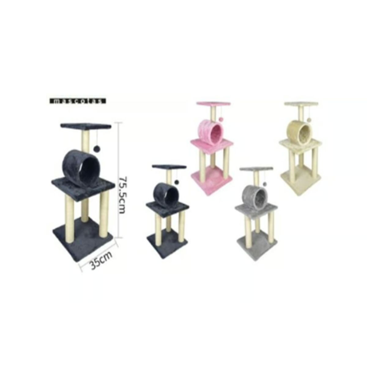 GENERICO - Torre Rascador Para Gato Árbol Juguete 75x35cm Negro