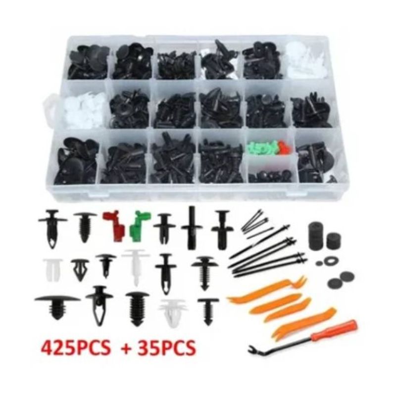 GENERICO - Set 460 Clips Broches Puerta Parachoque Auto Tapabarro Reten