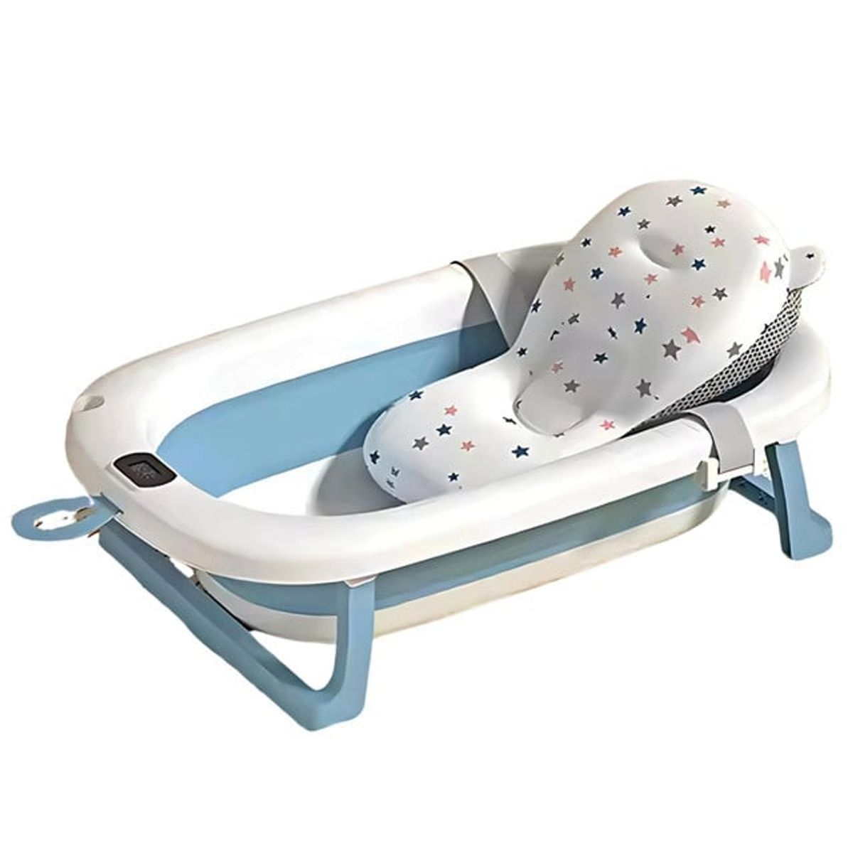 GENERICO - Bañera Plegable de Bebe con Termometro y Cojin Azul