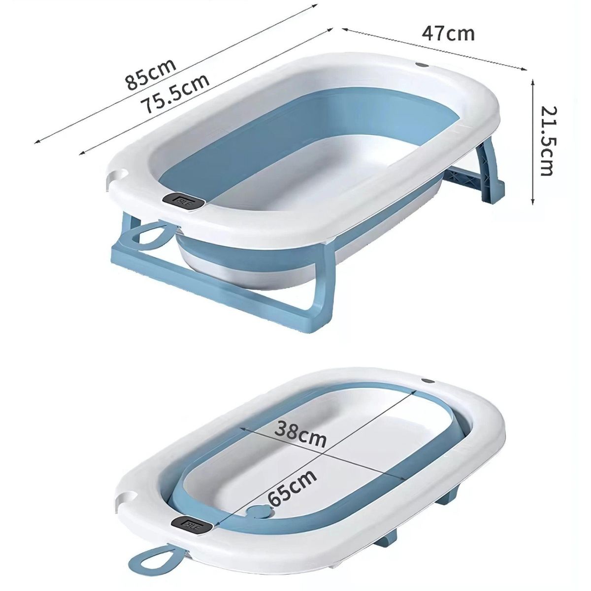 GENERICO - Bañera Plegable de Bebe con Termometro y Cojin Azul