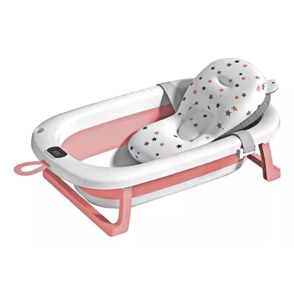GENERICO - Bañera Plegable de Bebe con Termometro y Cojin Rosa