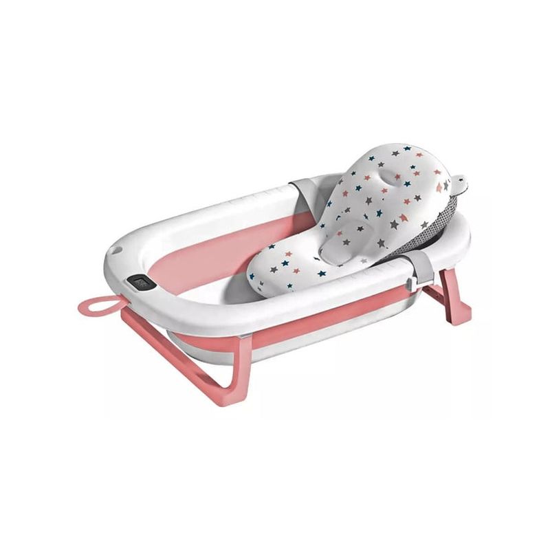 GENERICO - Bañera Plegable de Bebe con Termometro y Cojin Rosa