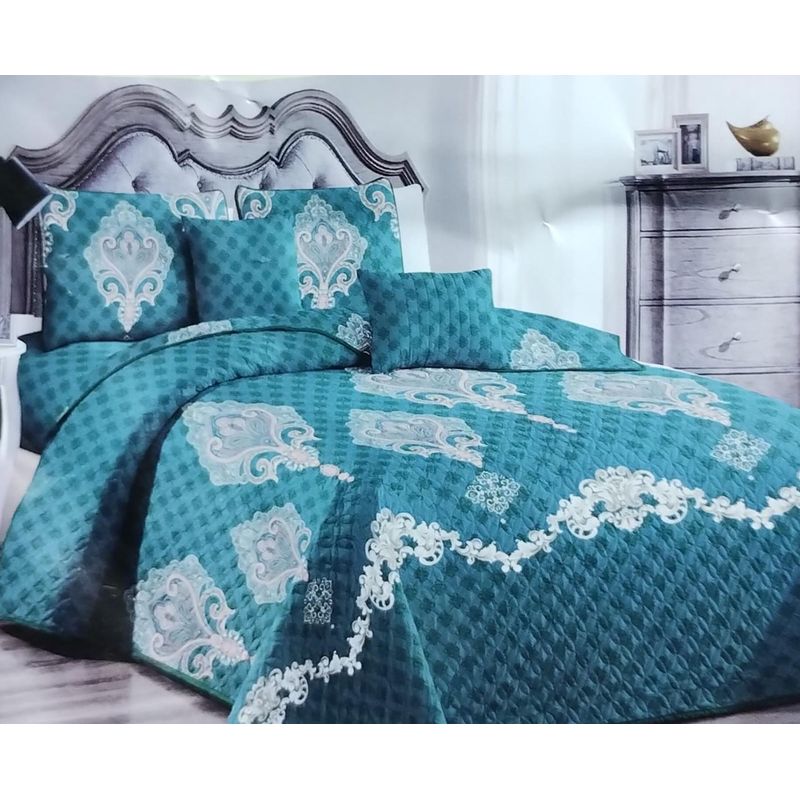 ANGELES DEL HOGAR - CubreCama Verano Quilt Plaza y Media Turquesa  Diseño Color Blanco