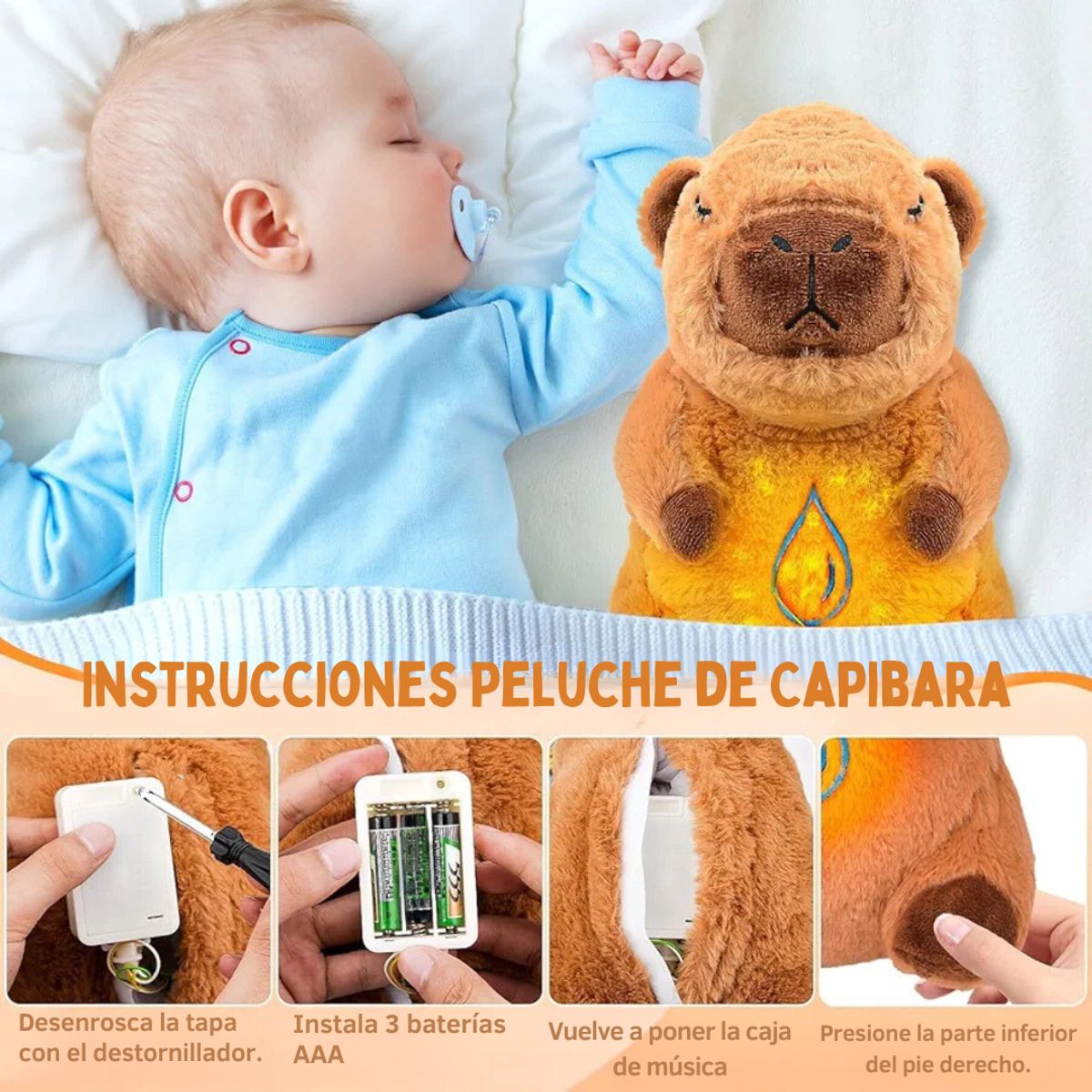 DREAMS - Capibara Peluche que Respira para dormir con Luz y Sonido
