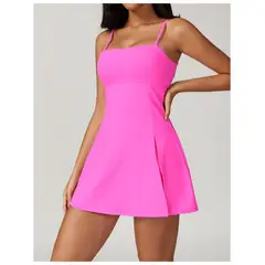 RURUTOTO - Vestido de tenis cuello cuadrado mujer con pantalones cortos Beige