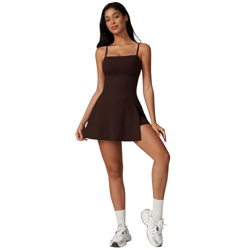 RURUTOTO - Vestido de tenis cuello cuadrado mujer con pantalones cortos Beige