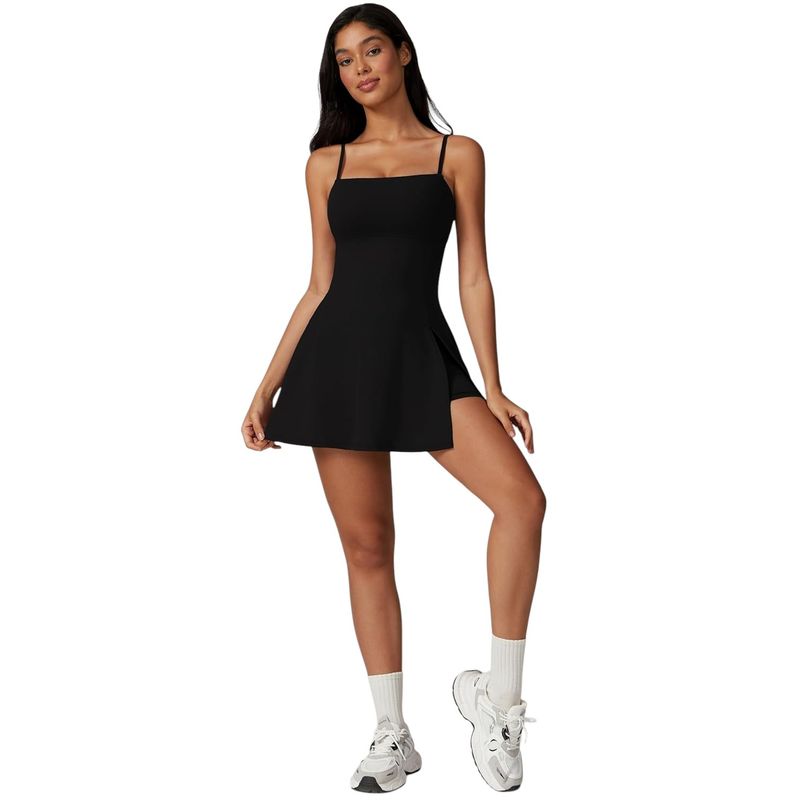 RURUTOTO - Vestido de tenis cuello cuadrado mujer con pantalones cortos Beige