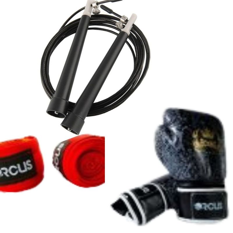 GENERICO - Pack Guantes De Boxeo + Cuerda + Vendas - Rojo 12oz