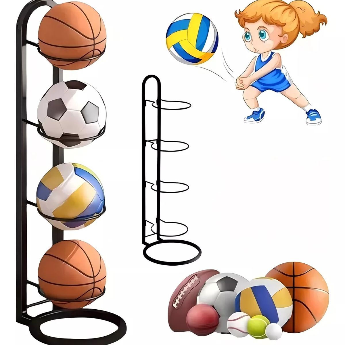 TNAKIEX - Estante De Almacenamiento De Metal Cestafútbol De 4niveles