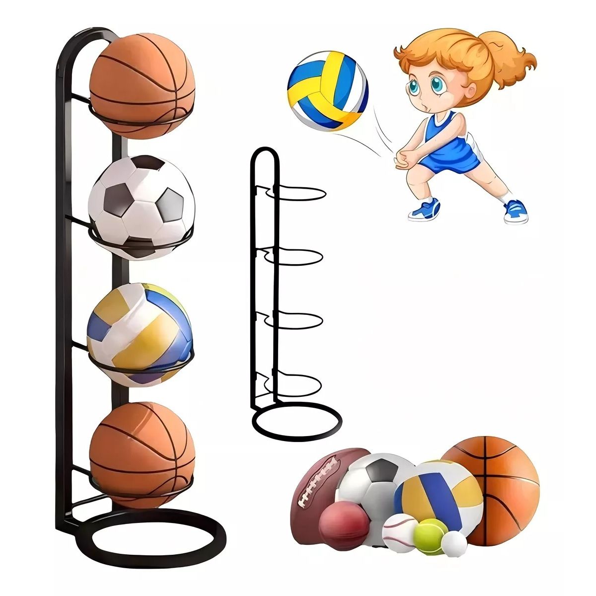 TNAKIEX - Estante De Almacenamiento De Metal Cestafútbol De 4niveles