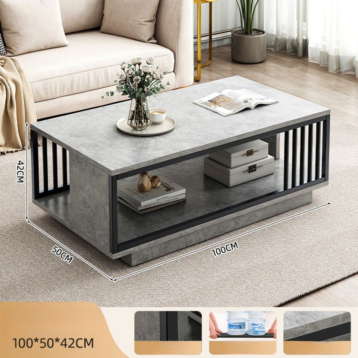 GENERICO - Mesa De Centro Imitación De Piedra Sala De Estar 100x50x40cm