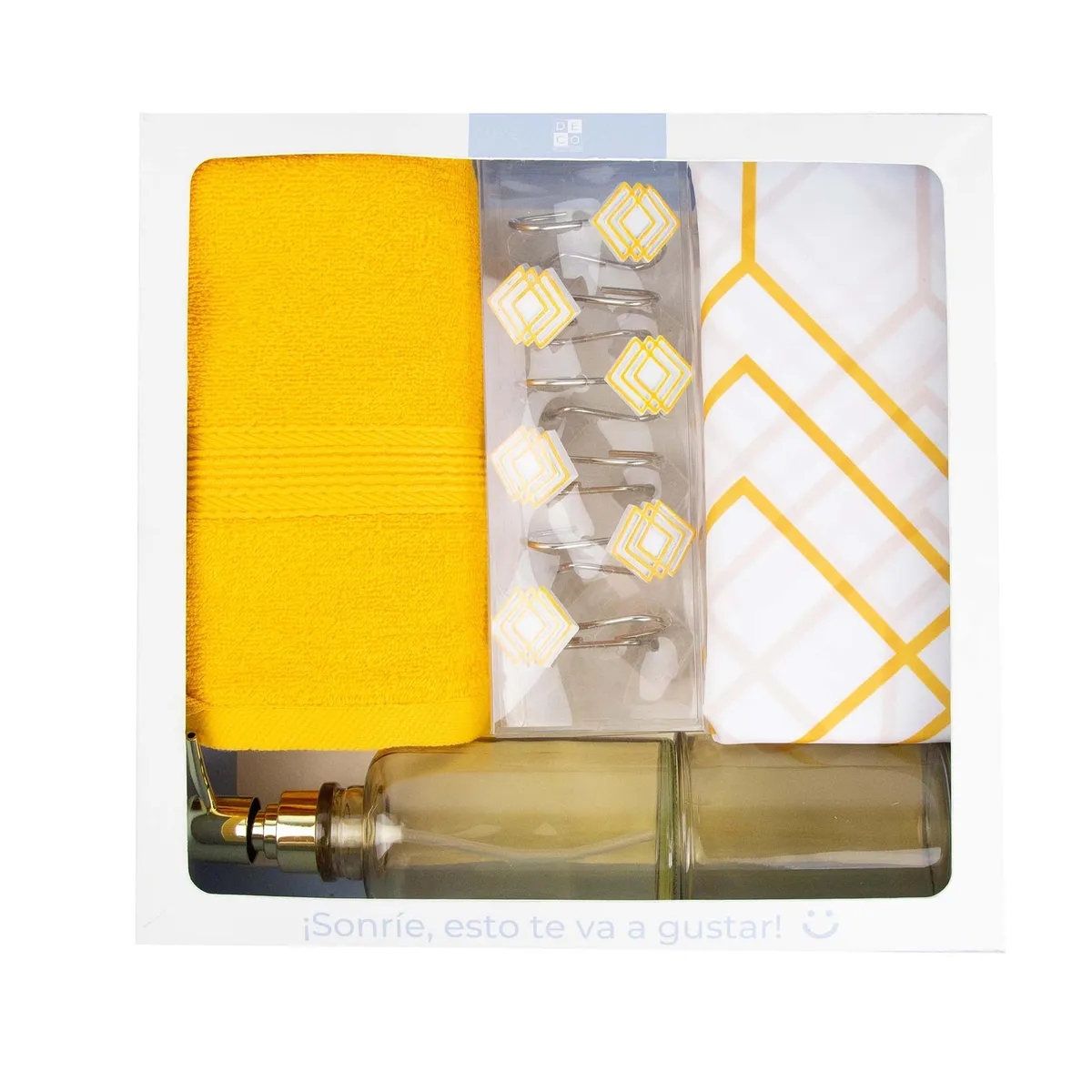 DECO EXPRESS - Set de Baño Ámbar - (Cortina, Ganchos, Toalla y Vaso/dispensador)