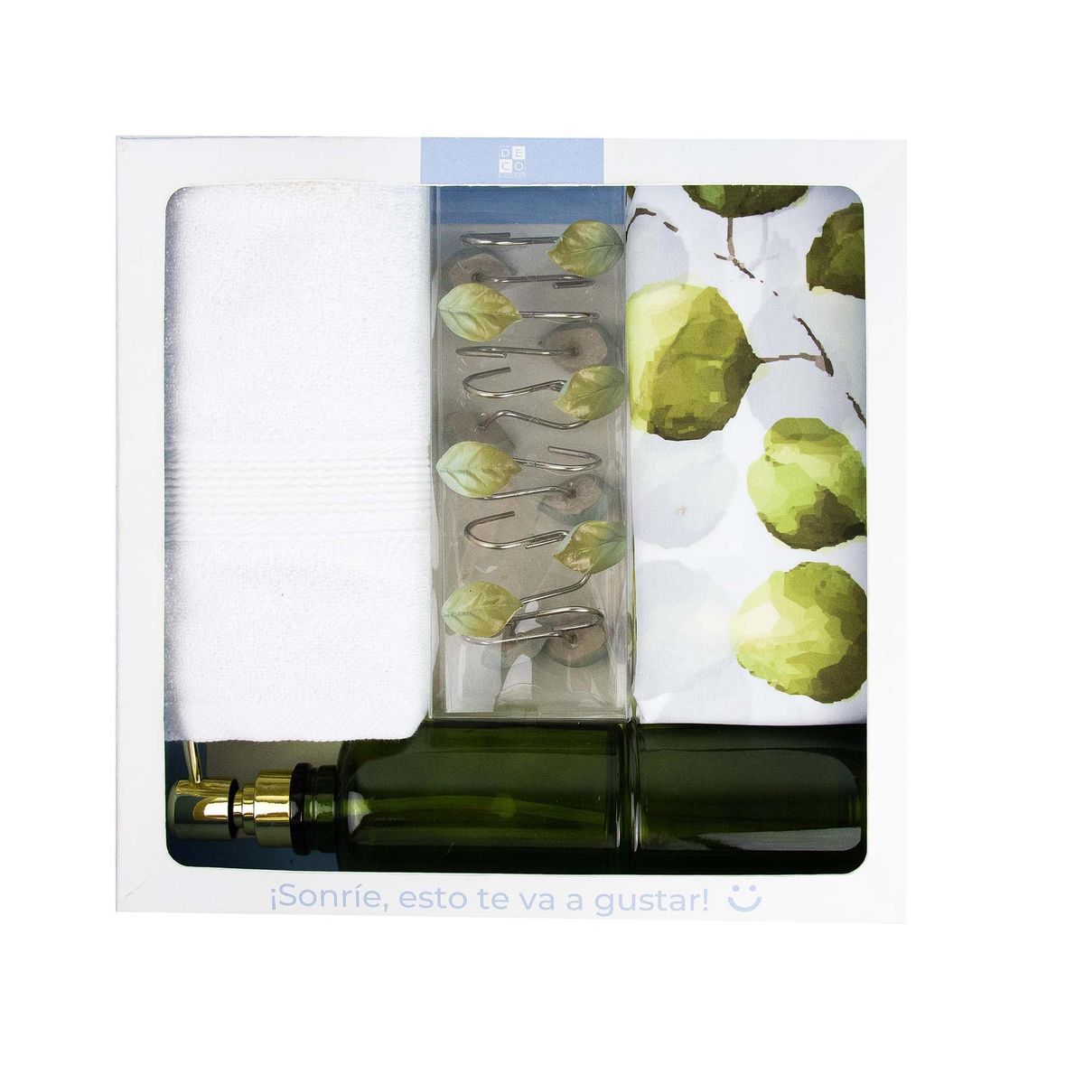 DECO EXPRESS - Set de Baño Jade (Cortina, Ganchos, Toalla y Vaso/dispensador)