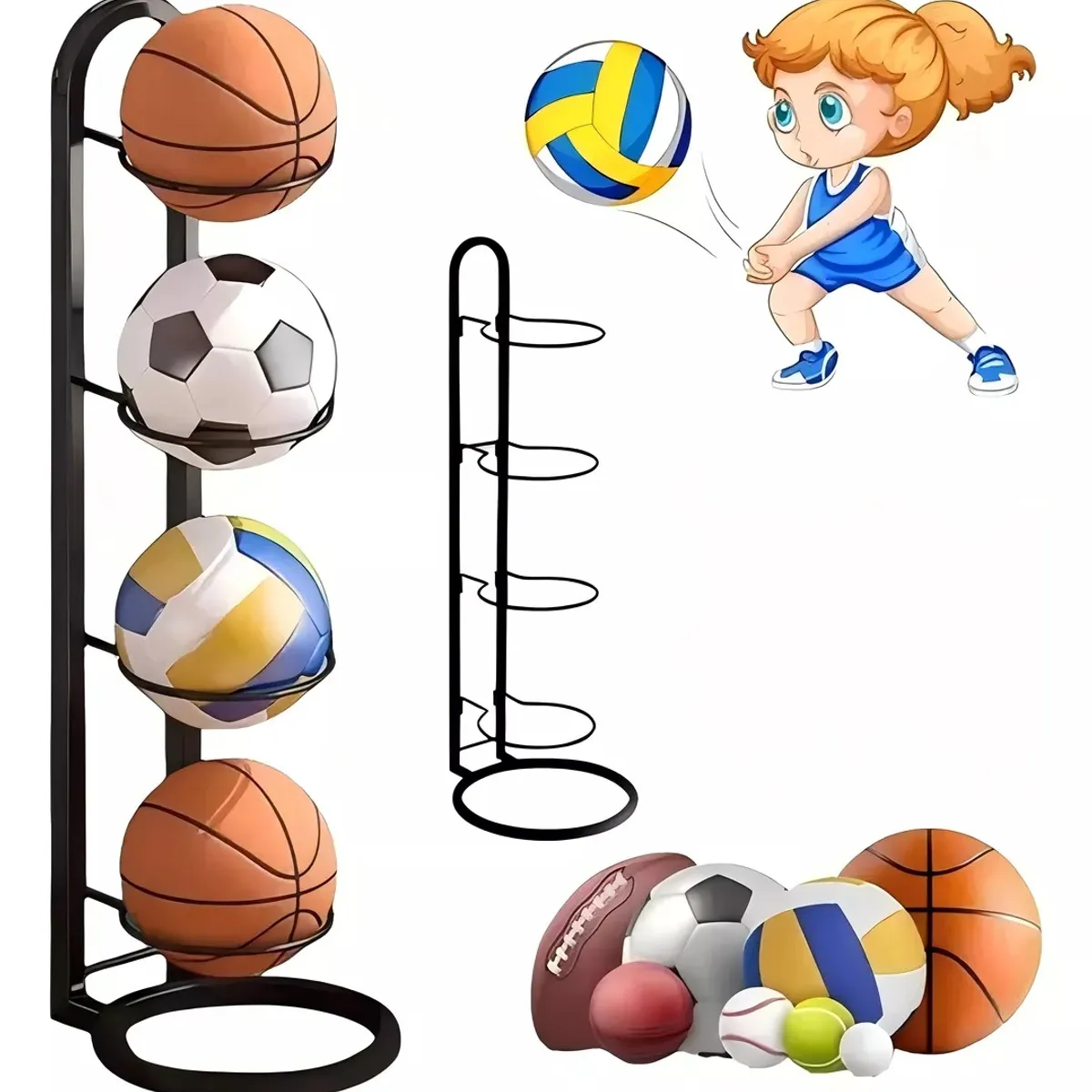 TNAKIEX - Estante De Almacenamiento De Metal Cestafútbol De 4niveles