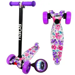 GENERICO - Scooter Monopatín Infantil Lila con Flores D12