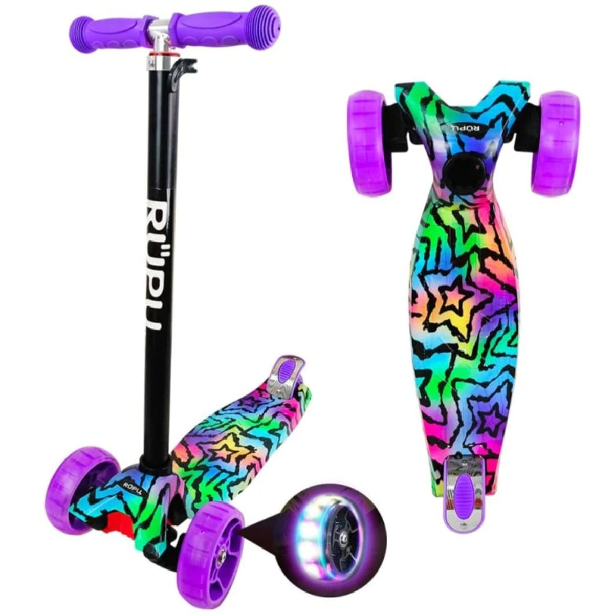 GENERICO - Scooter Monopatín Infantil Morado con Estrellas