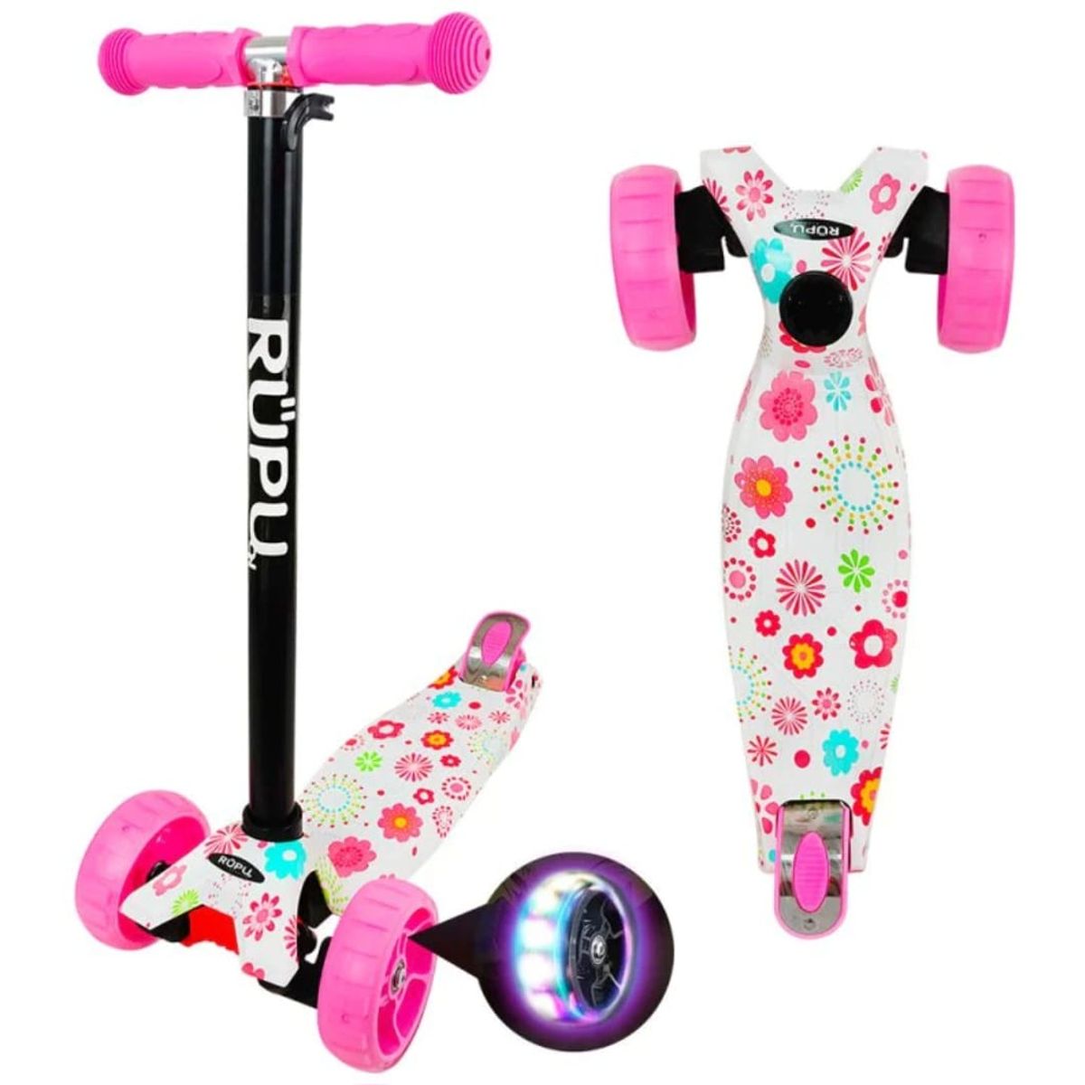 GENERICO - Scooter Monopatín Infantil Fucsia con Flores D10
