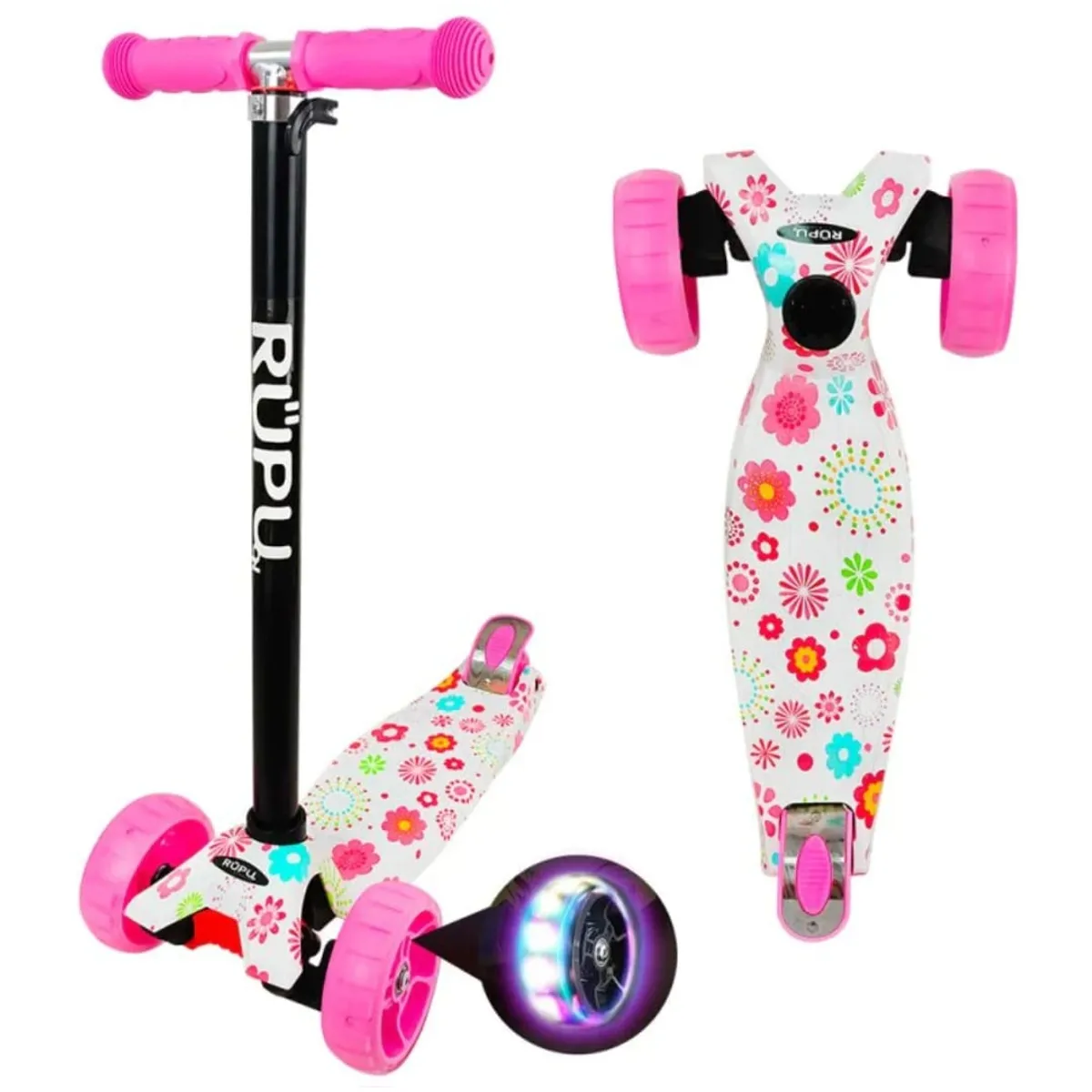 GENERICO - Scooter Monopatín Infantil Fucsia con Flores D10