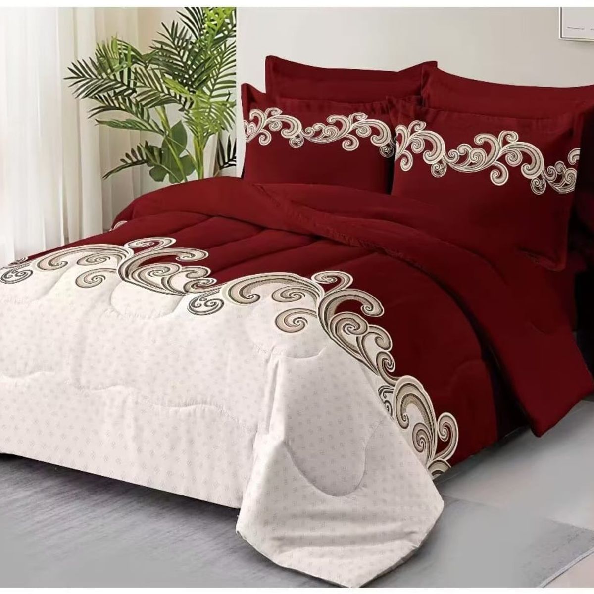 GENERICO - JUEGO DE SABANA DE GENERO 1.5 PLAZAS CON DISEÑO DUOCOLOR BURDEO TF