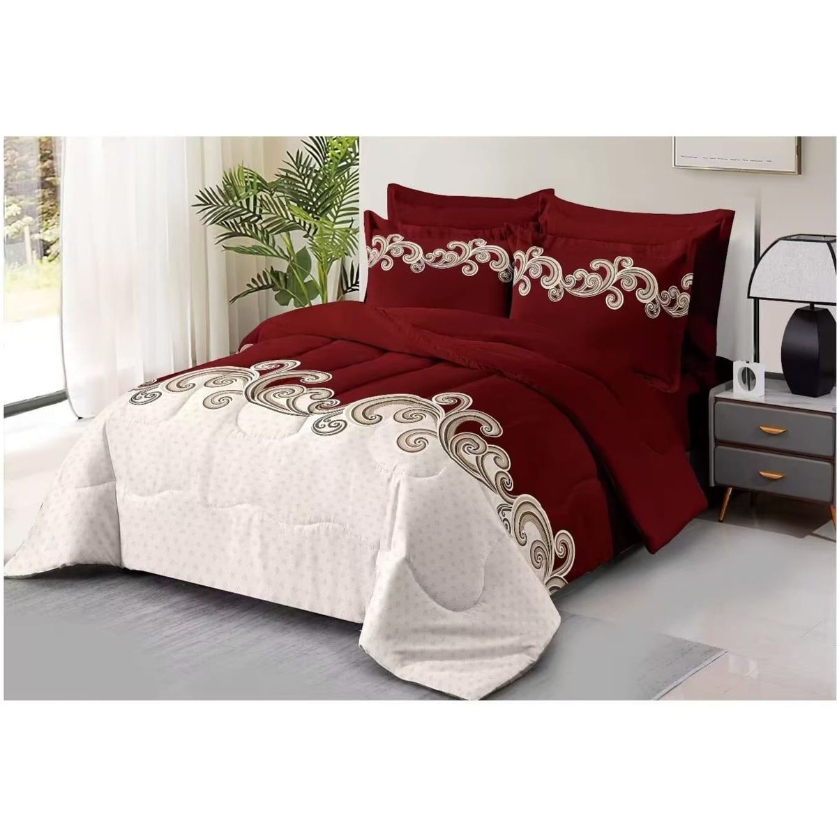 GENERICO - JUEGO DE SABANA DE GENERO 1.5 PLAZAS CON DISEÑO DUOCOLOR BURDEO TF