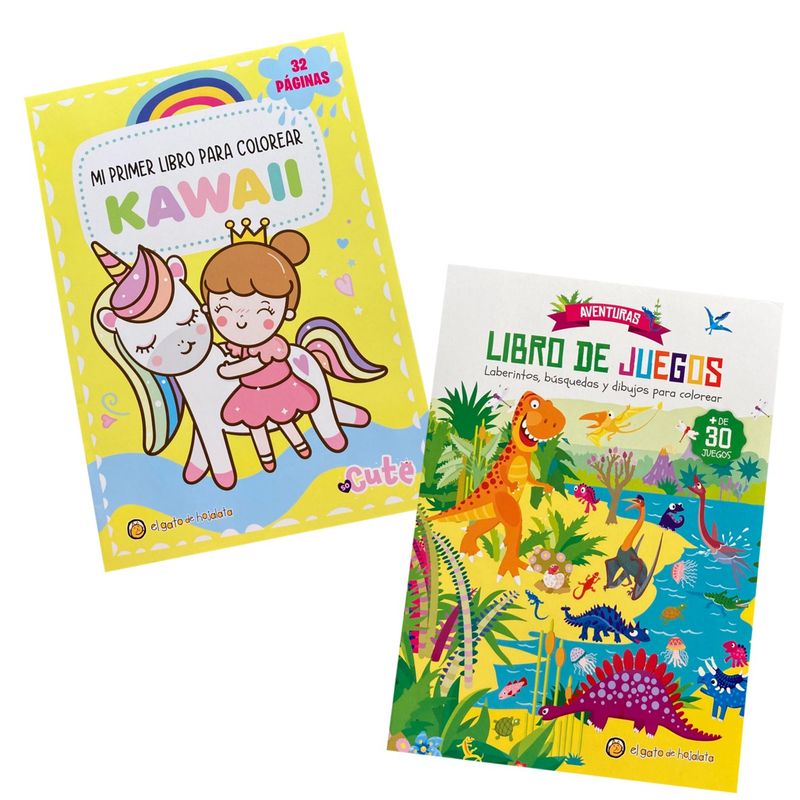 EL GATO DE HOJALATA - Pack Mi primer libro para colorear Kawaii  y Libro de juegos aventuras