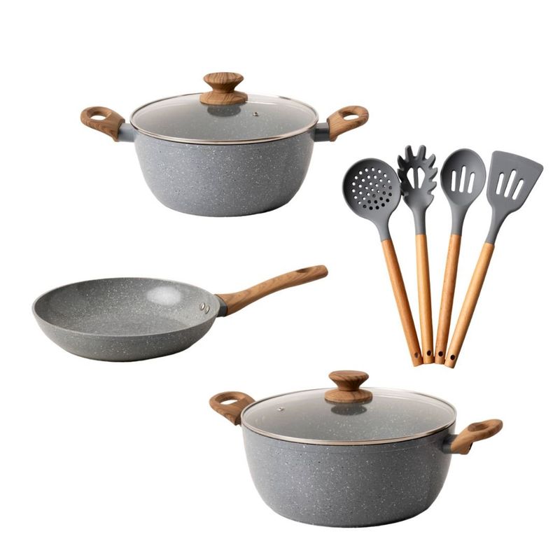 GENERICO - Bateria De Cocina 9 Piezas Antiadherente Ceramica Marmolada