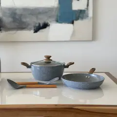 GENERICO - Bateria De Cocina 5 Piezas Antiadherente Ceramica Marmolada