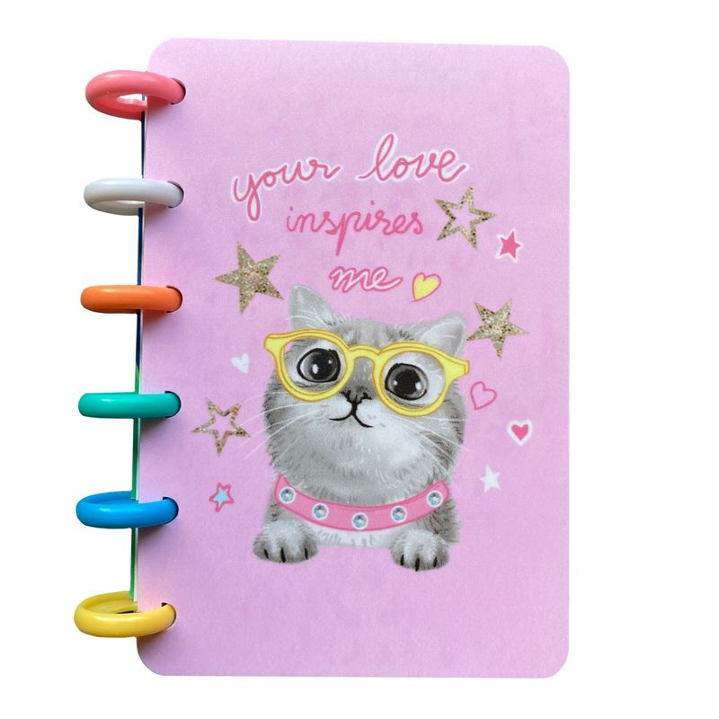 GENERICO - Libreta con argollas de colores - Rosada - Gato