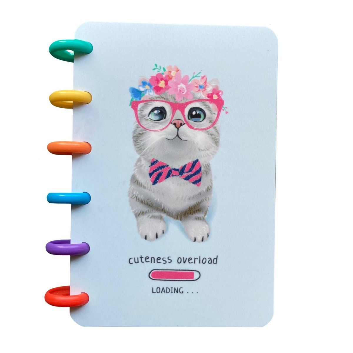 GENERICO - Libreta con argollas de colores - Celeste - Gato