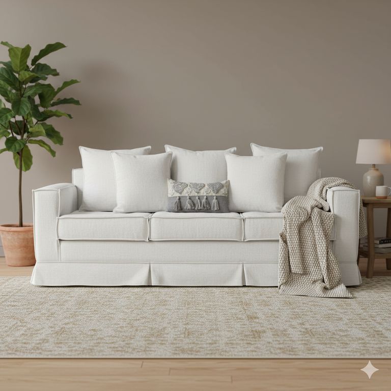 Sofa 3 cuerpos ,con asientos resortes pocket Sahara blanco hueso
