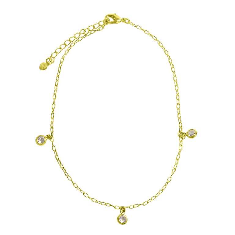 Tobillera 3 Circones Blancos Enchapado Oro 18K Dorado TALLA UNICA