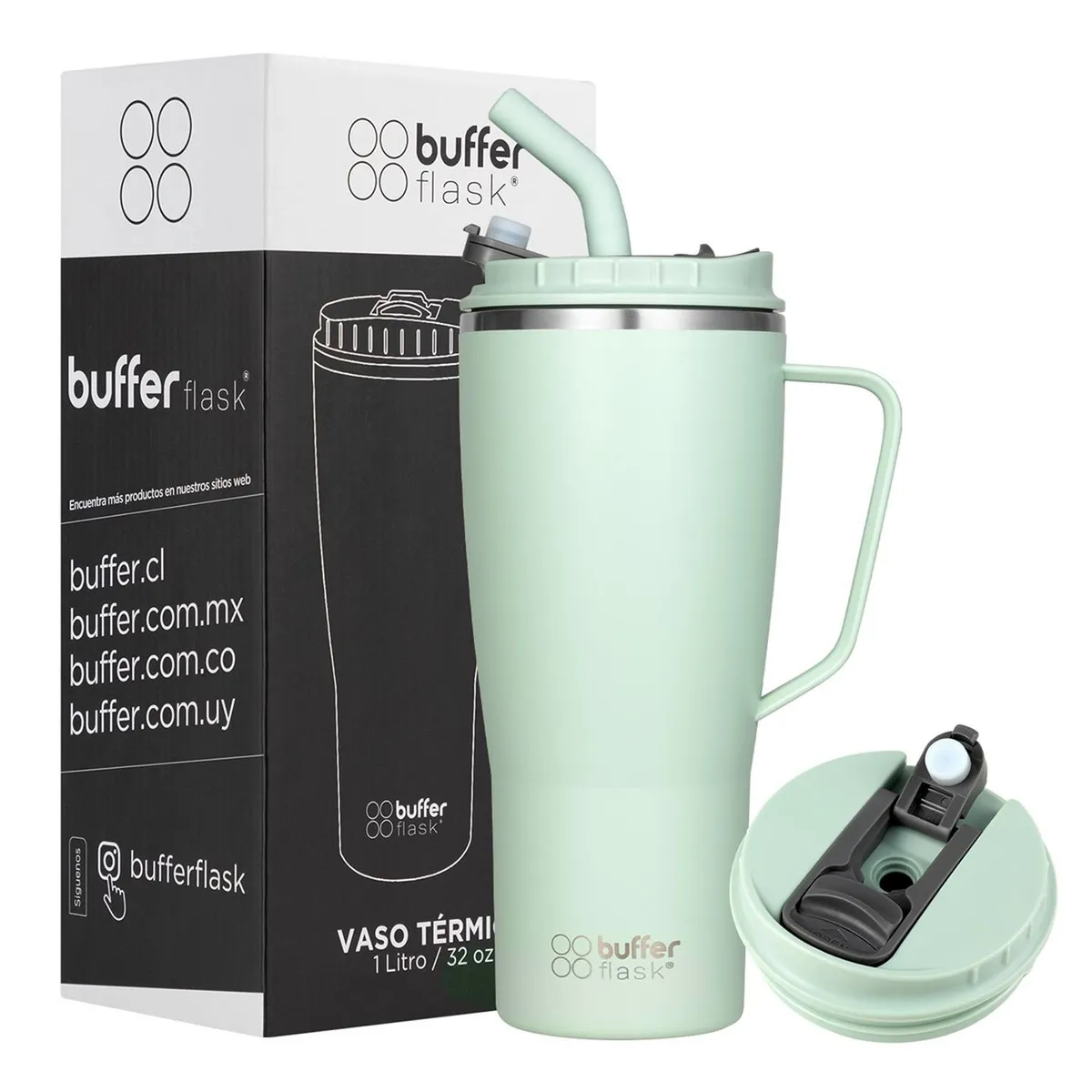 BUFFER FLASK - Vaso Termico Mug Tumbler Buffer 1Lt Acero Inox Frio Calor - Verde