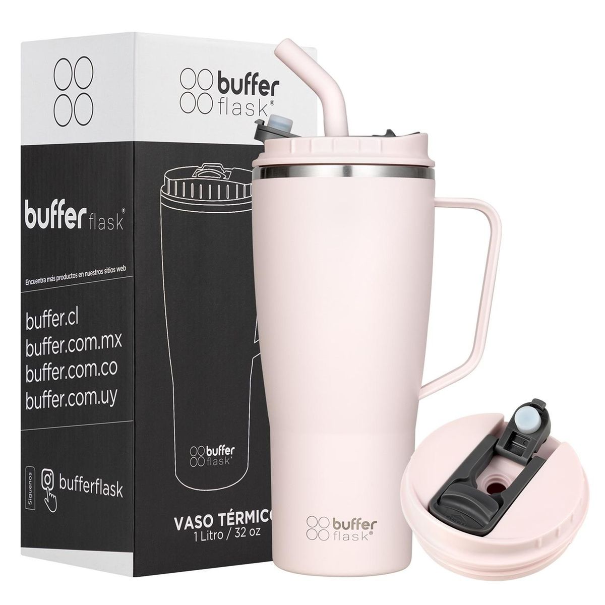 BUFFER FLASK - Vaso Termico Mug Tumbler Buffer 1Lt Acero Inox Frio Calor - Rosa claro
