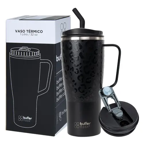 BUFFER FLASK - Vaso Termico Mug Tumbler Buffer 1Lt Acero Inox Frio Calor - Negro