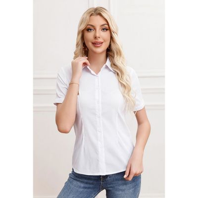 Imagen 2 del producto Blusa Mujer Manga Corta Elasticada Lisa Botones Formal 0057