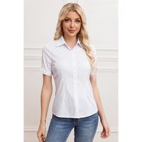 Blusa Mujer Manga Corta Elasticada Lisa Botones Formal 0057