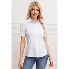 MPROPIA - Blusa Mujer Manga Corta Elasticada Lisa Botones Formal 0057_.