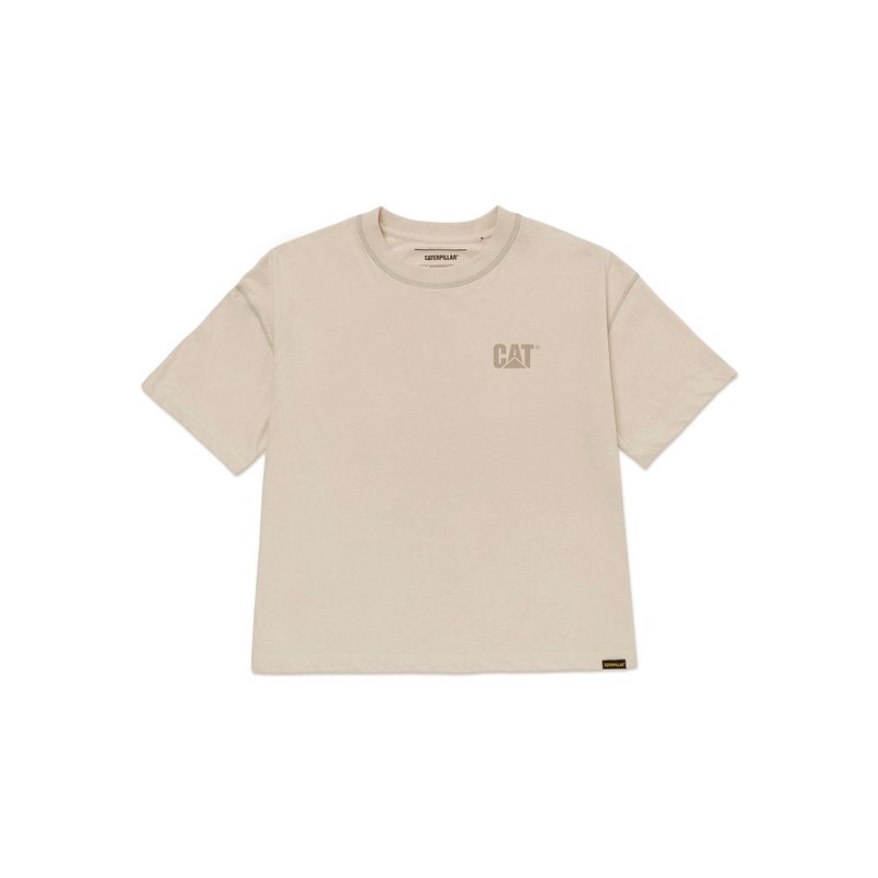 CAT - Polera Manga Corta Mujer Cat Logo BoxyBeige/Crudo CAT