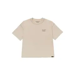 CAT - Polera Manga Corta Mujer Logo BoxyBeige/Crudo