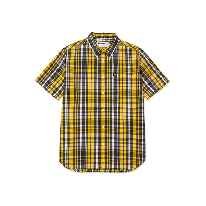 CAT - Camisa Manga Corta Hombre Plaid Poplin Amarillo CAT