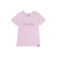 CAT - Polera cuello en V Manga Corta Mujer Script Rosado
