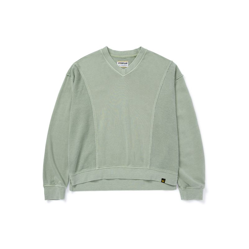 CAT - Polerón Mujer Oversize Vneck Pullover SweatSh Verde CAT